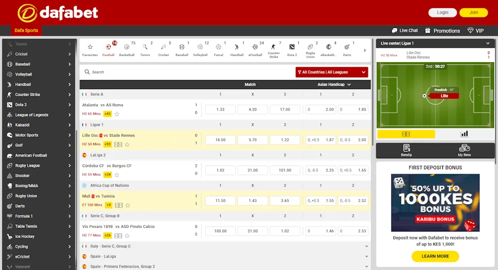 Dafabet Esports and Virtual Sports Betting Screenshot